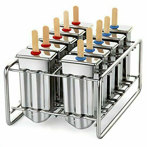 6/10Pcs Popsicle Mold Stainless Steel Ice Cream Mold with Popsicle Holder Rack - Fresh Stock Dated February 2026
