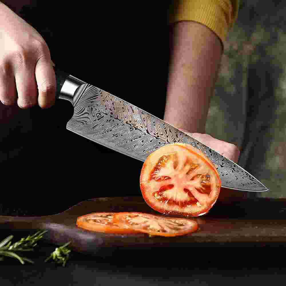Stainless Steel Kitchen Knife Set Japanese Damascus Pattern Cleaver Chef Knives - Fresh Stock Dated February 2026
