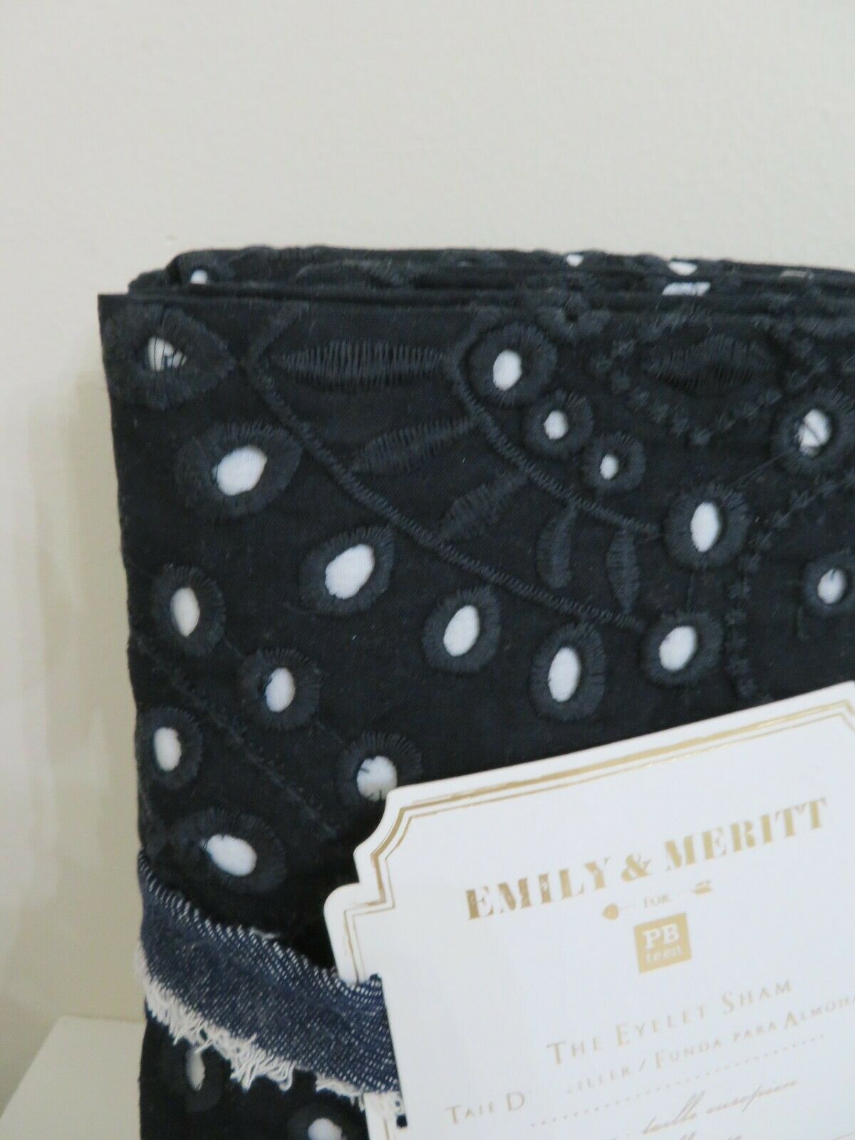 POTTERY BARN TEEN EMILY & MERITT BLACK EYELET EURO PILLOW SHAM NEW - Fresh Stock Dated December 2025