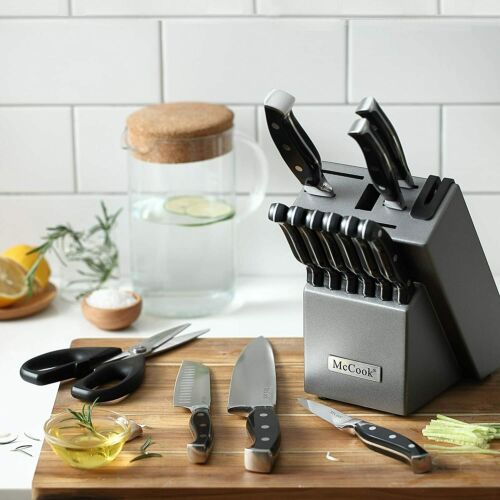 McCook 15pcs Kitchen Knives Cutlery Block Set Stainless Steel Built-in Sharpener - Fresh Stock Dated December 2025