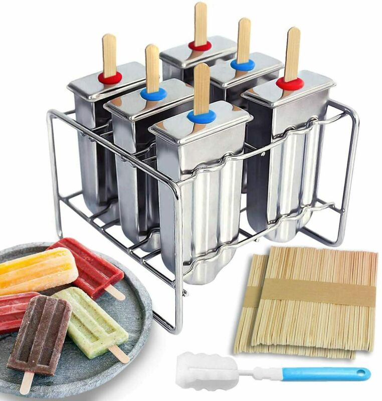 6/10Pcs Popsicle Mold Stainless Steel Ice Cream Mold with Popsicle Holder Rack - Fresh Stock Dated February 2026