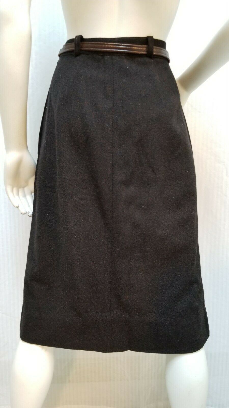 Vintage 50's Brown Wool Pencil SKIRT w/ BELT & Cute Pockets - Waist 30