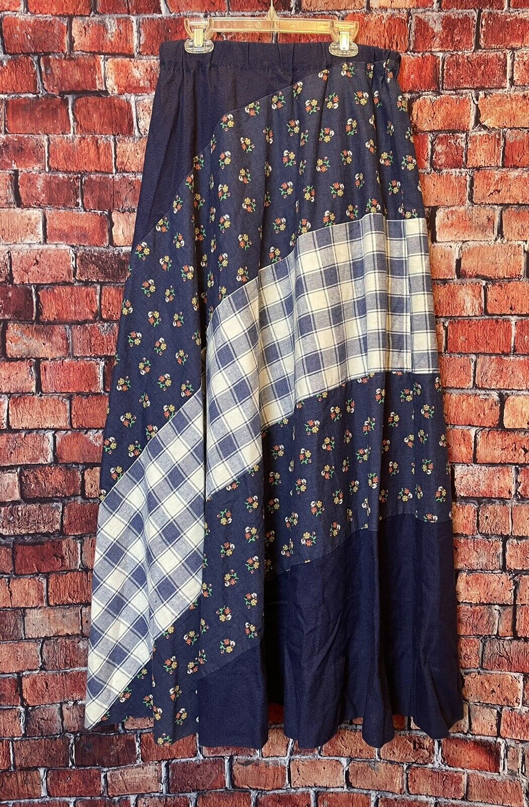 VTG Prairie 1970s Hippie Chessa Davis Patchwork Denim Maxi Gypsy Skirt Dress med - Fresh Stock Dated March 2026