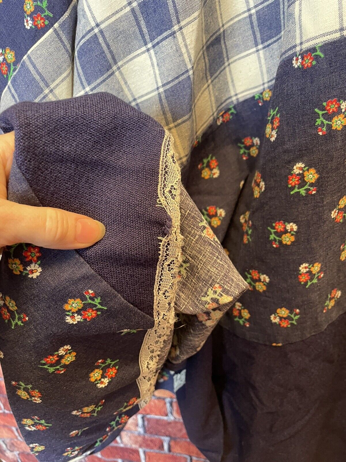 VTG Prairie 1970s Hippie Chessa Davis Patchwork Denim Maxi Gypsy Skirt Dress med - Fresh Stock Dated March 2026