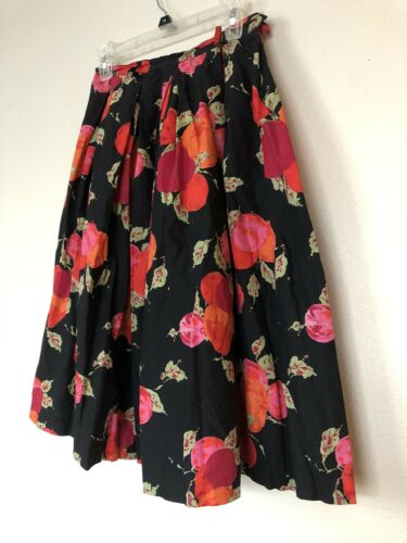 Vintage 1950s Black And Red Orange Floral Skirt Size Small - Fresh Stock Dated February 2026