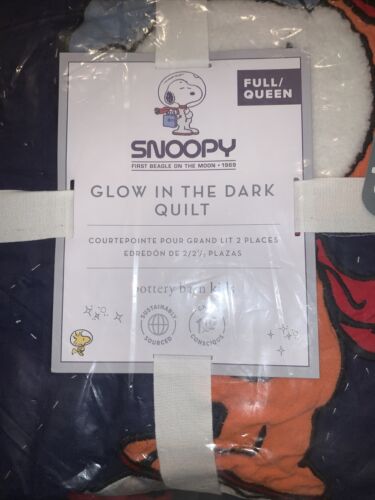 Pottery Barn Kids F/Q Quilt Snoopy Glow In The Dark W/2 Euro & 2 Std Shams - Fresh Stock Dated December 2025