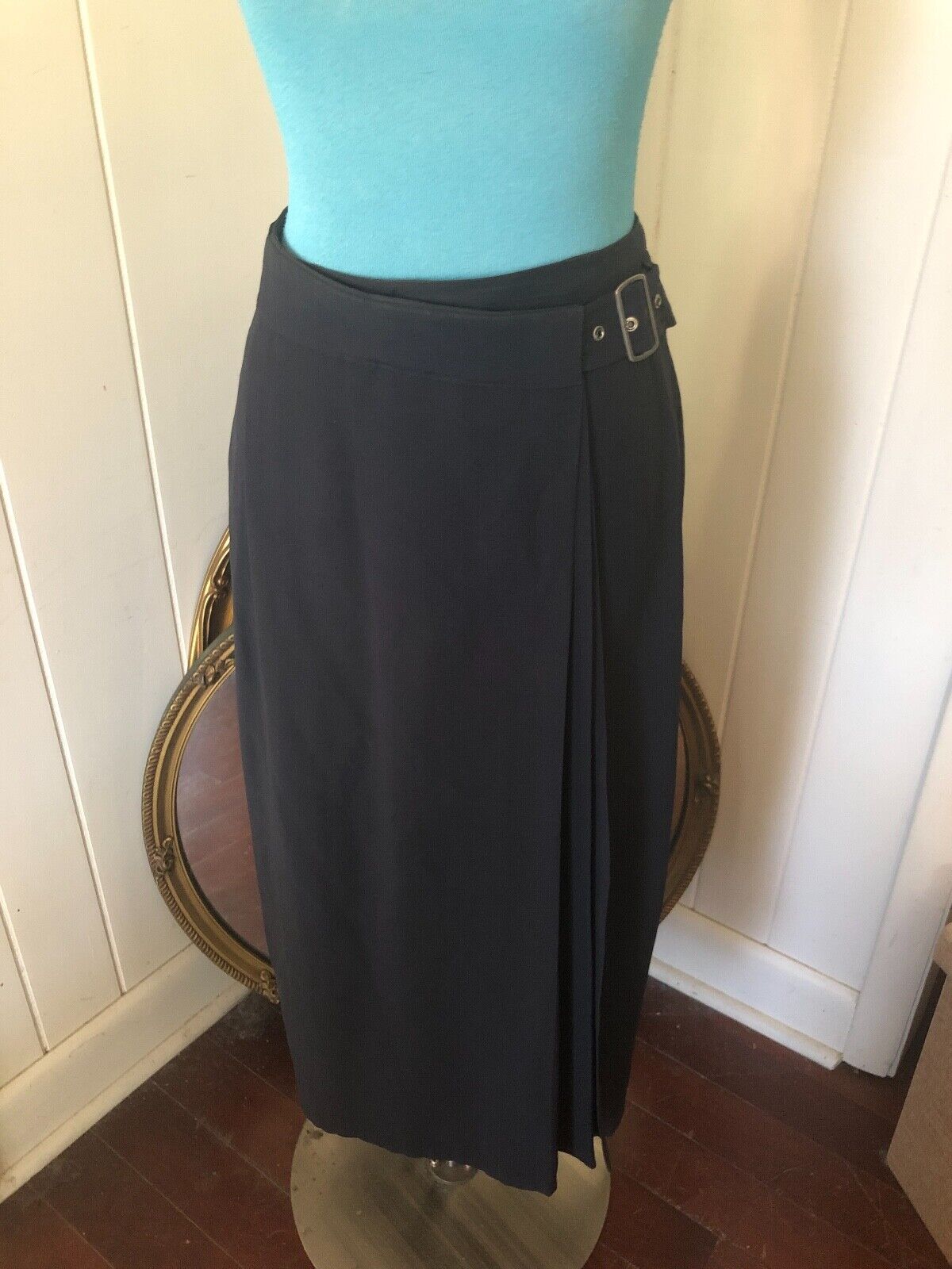 Stunning tailored Vintage 70s 80s Guy Laroche buckle silk black wrap skirt small - Fresh Stock Dated March 2026