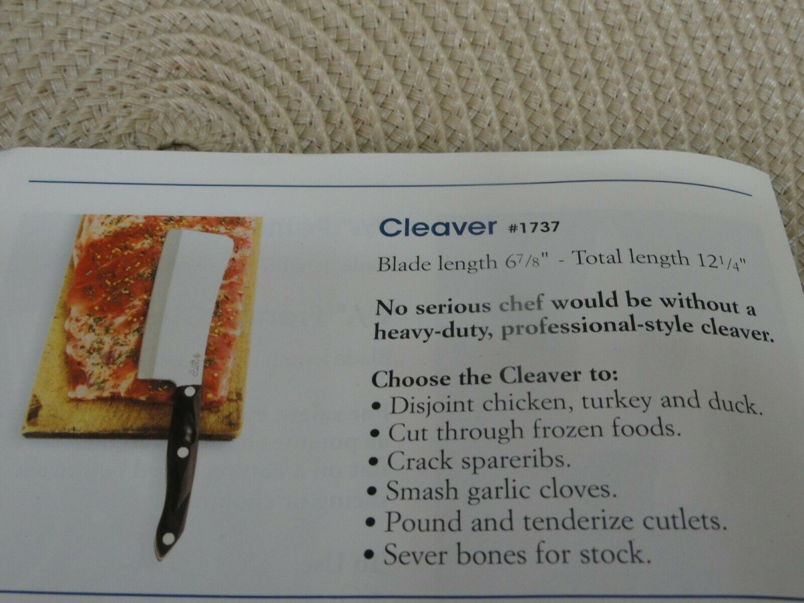 Cutco Black Handle # 1737 KD Cleaver - Fresh Stock Dated December 2025