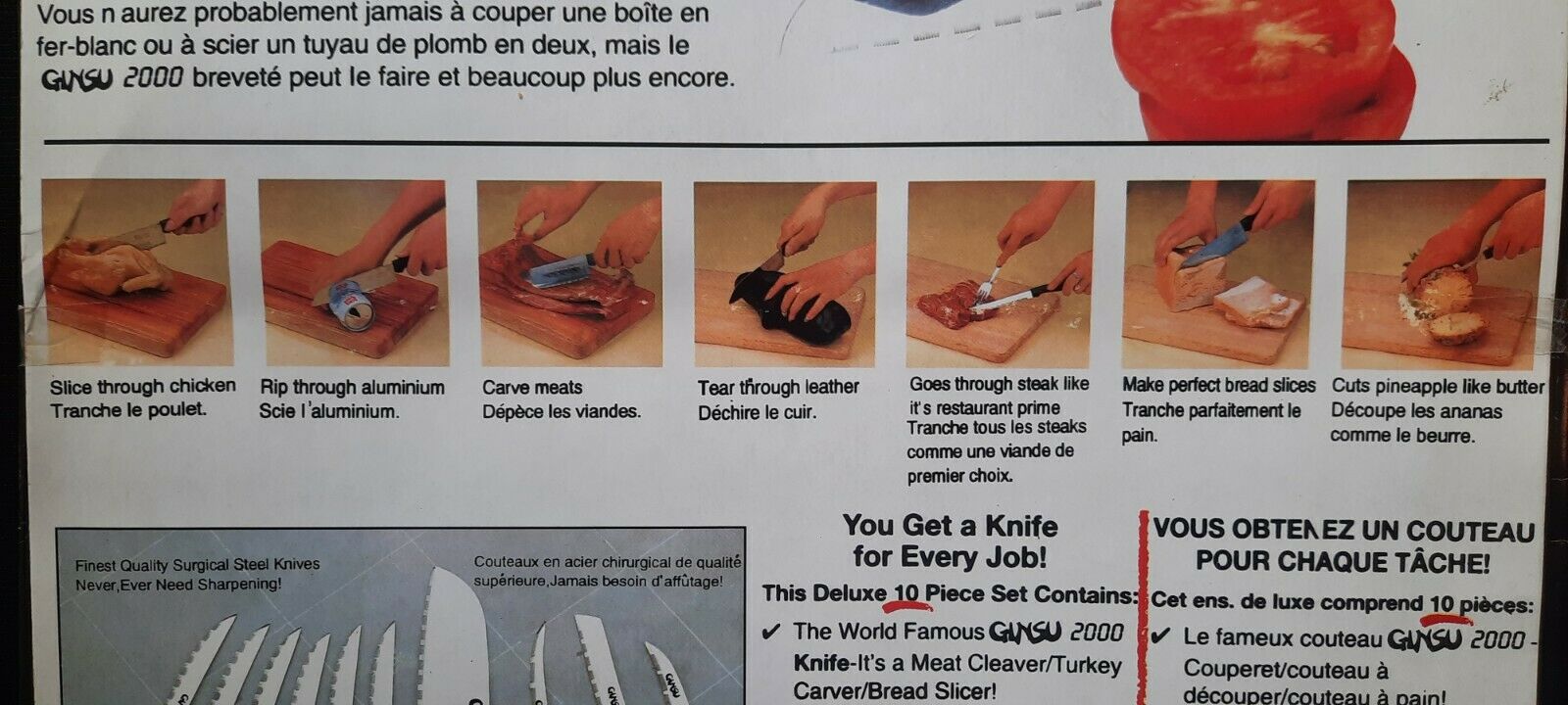 Original Ginsu 2000 Knives Stainless Steel 10 Pc Set As Seen on TV w Box-VINTAGE - Fresh Stock Dated January 2026