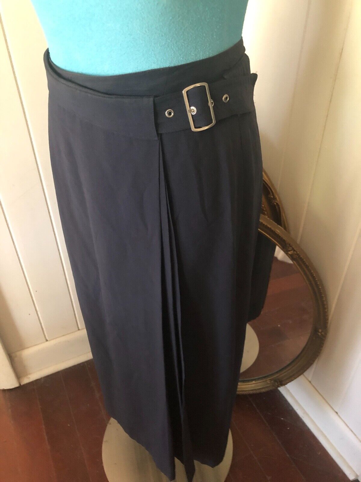 Stunning tailored Vintage 70s 80s Guy Laroche buckle silk black wrap skirt small - Fresh Stock Dated March 2026