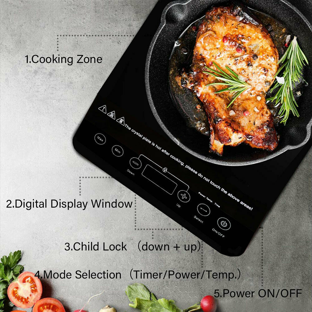 Digital Electric Single Induction Cooker 1800W Portable Burner Cooktop Hot Plate - Fresh Stock Dated December 2025