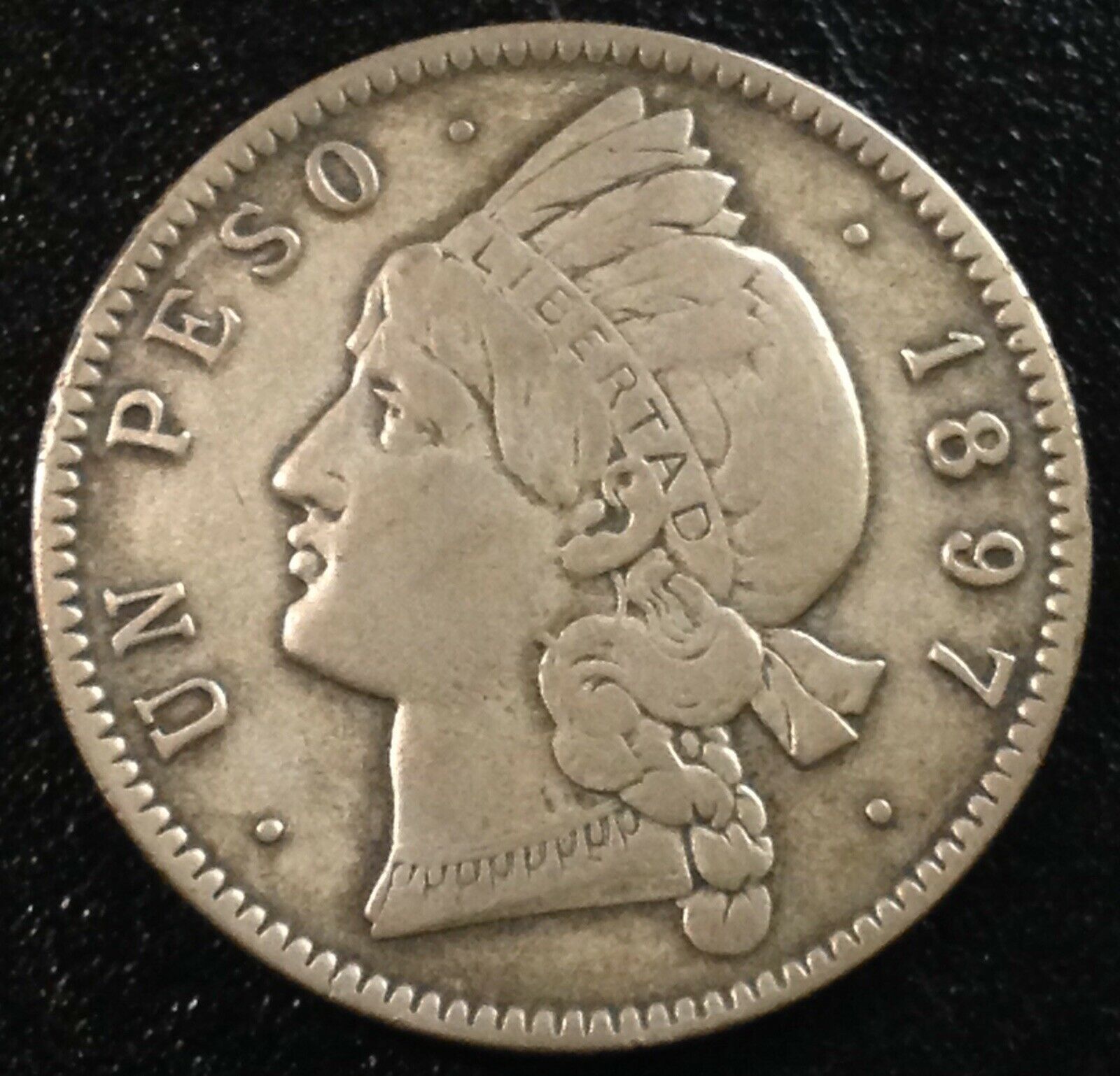 DOMINICAN REPUBLIC 1 Peso 1897 - Silver - VF - Fresh Stock Dated December 2025