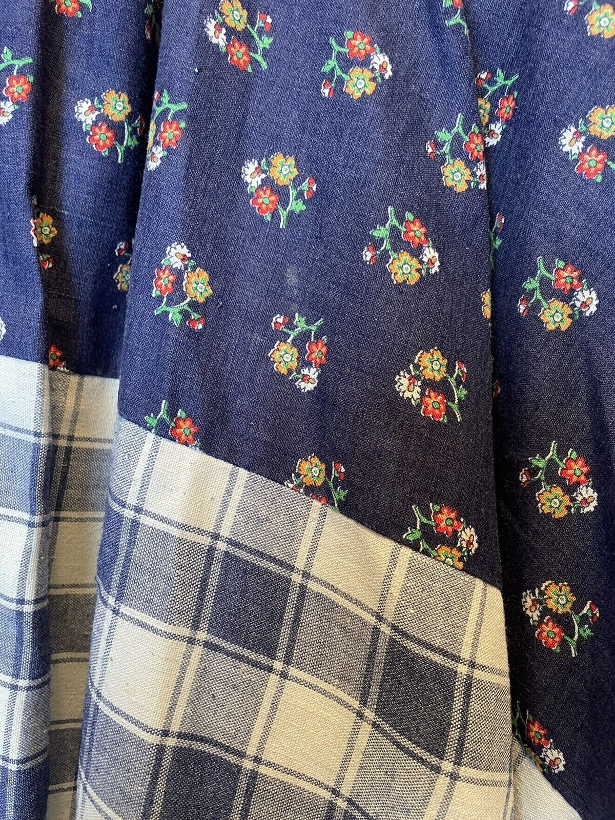 VTG Prairie 1970s Hippie Chessa Davis Patchwork Denim Maxi Gypsy Skirt Dress med - Fresh Stock Dated March 2026