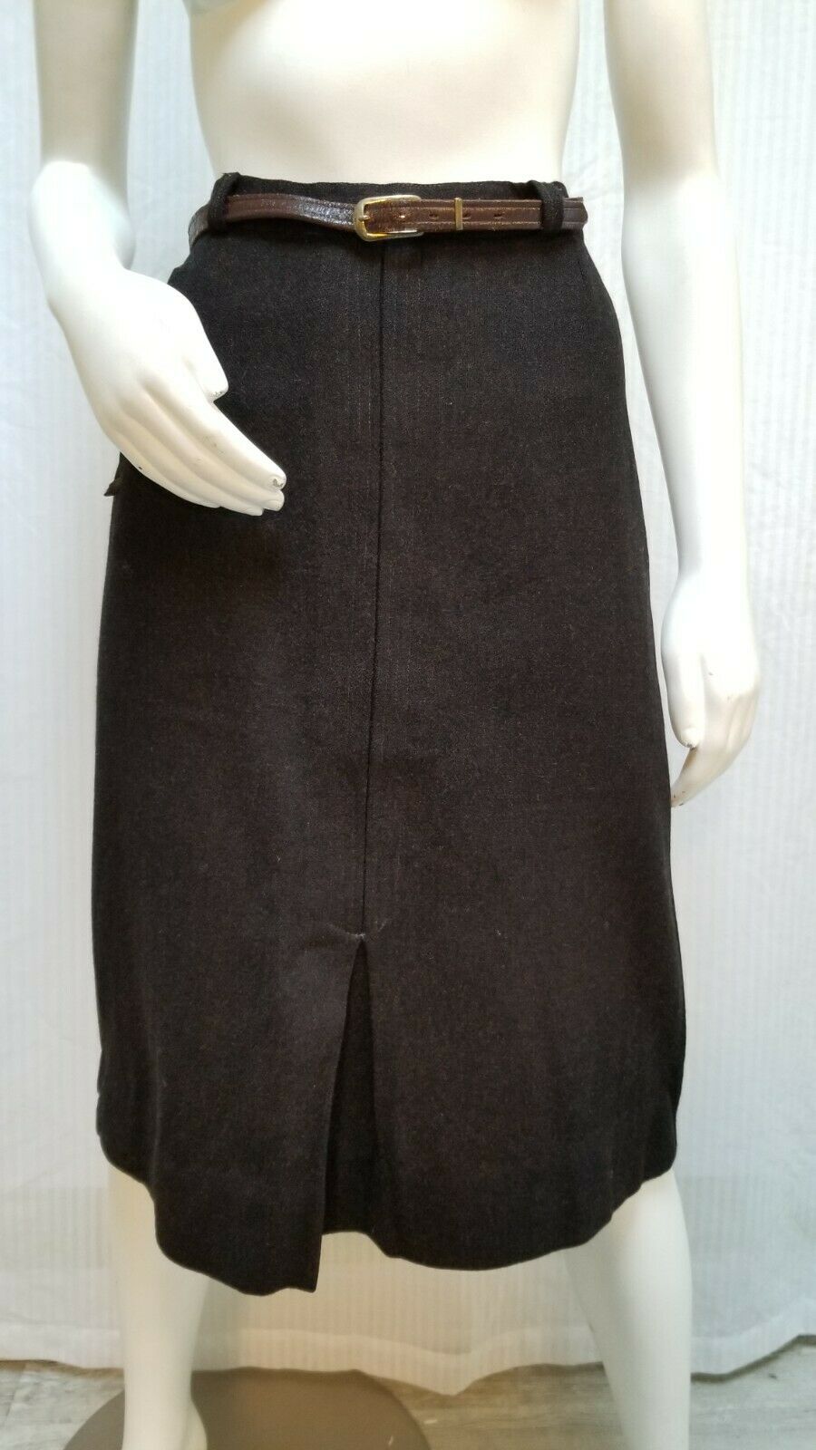 Vintage 50's Brown Wool Pencil SKIRT w/ BELT & Cute Pockets - Waist 30