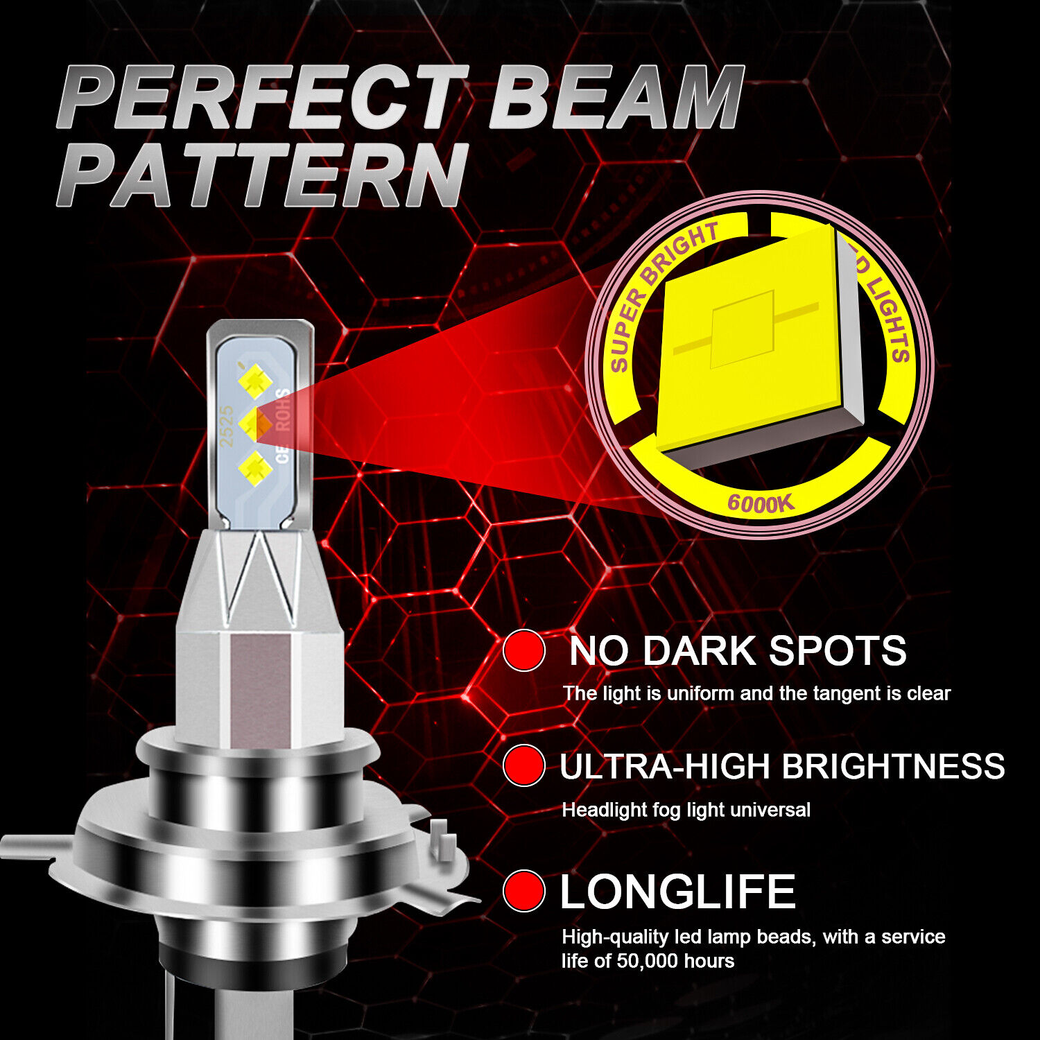 LED Headlight Hi/Low Beam 6000K Bulb H4 9003 For Motorcycle Super Bright White - Fresh Stock Dated February 2026