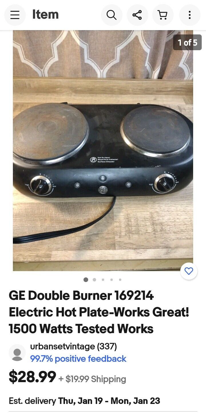 General Electric 2 Burner Hotplate - Fresh Stock Dated February 2026