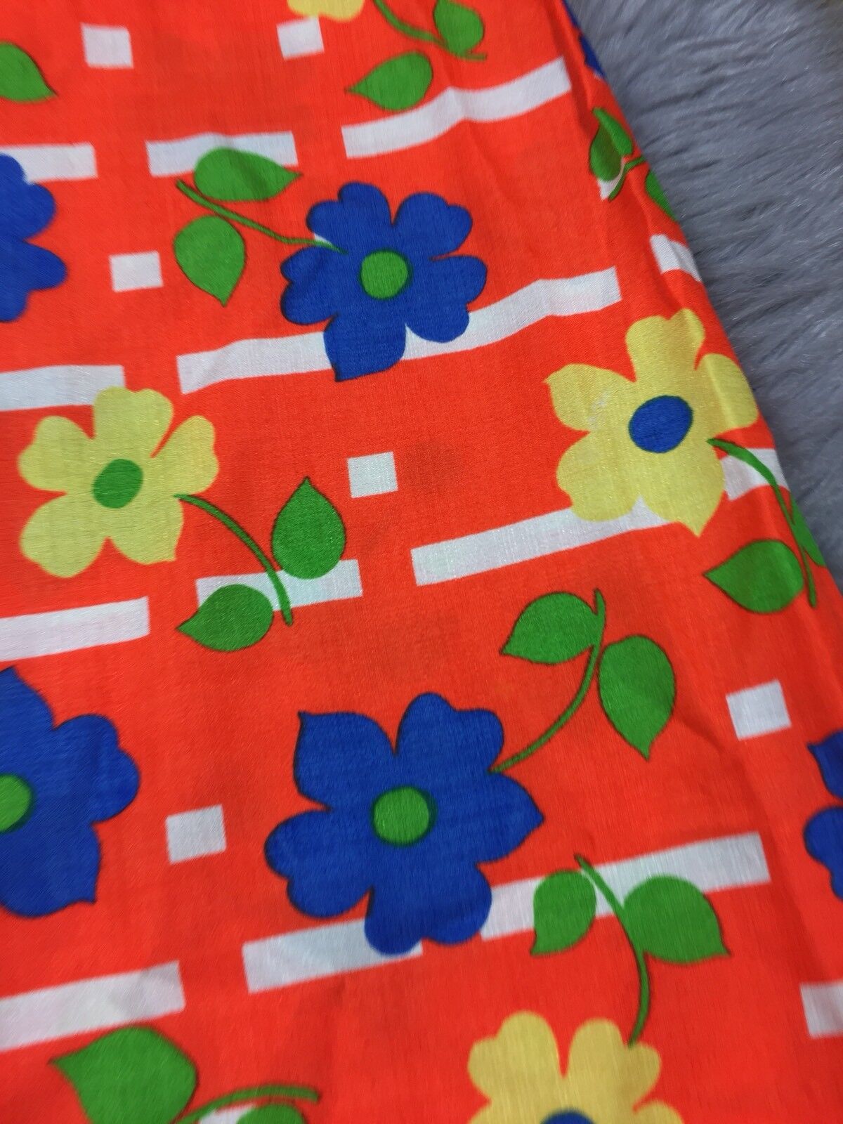 60s Womens Orange Floral Multi Colored Acetate Groovy Maxi Retro Skirt Vintage - Fresh Stock Dated March 2026