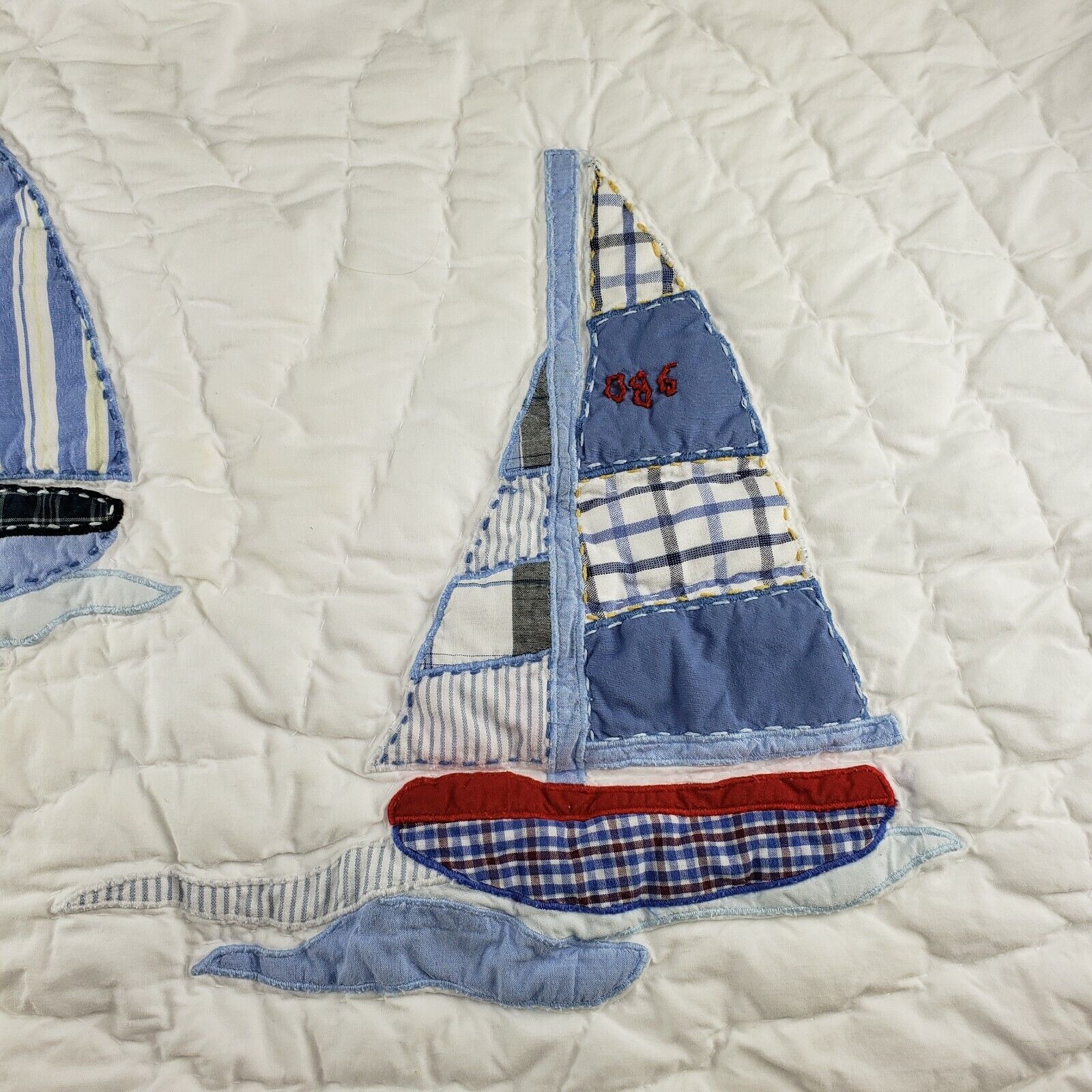 Pottery Barn Kids Sail Boats Standard Pillow Sham Quilted Applique Blue White - Fresh Stock Dated February 2026