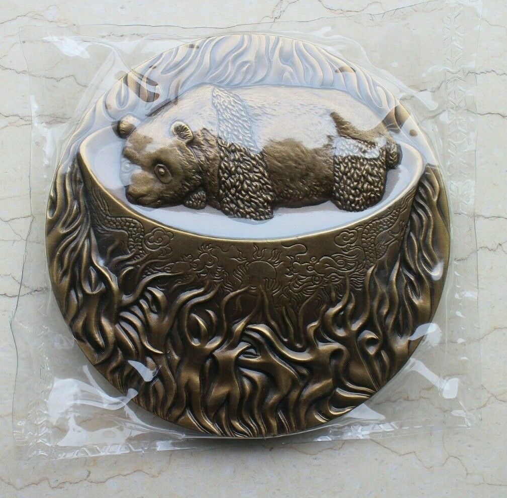 A Pair of 2008 China 100mm Panda Medals (Brass and Copper) - Panda and Fossil - Fresh Stock Dated February 2026