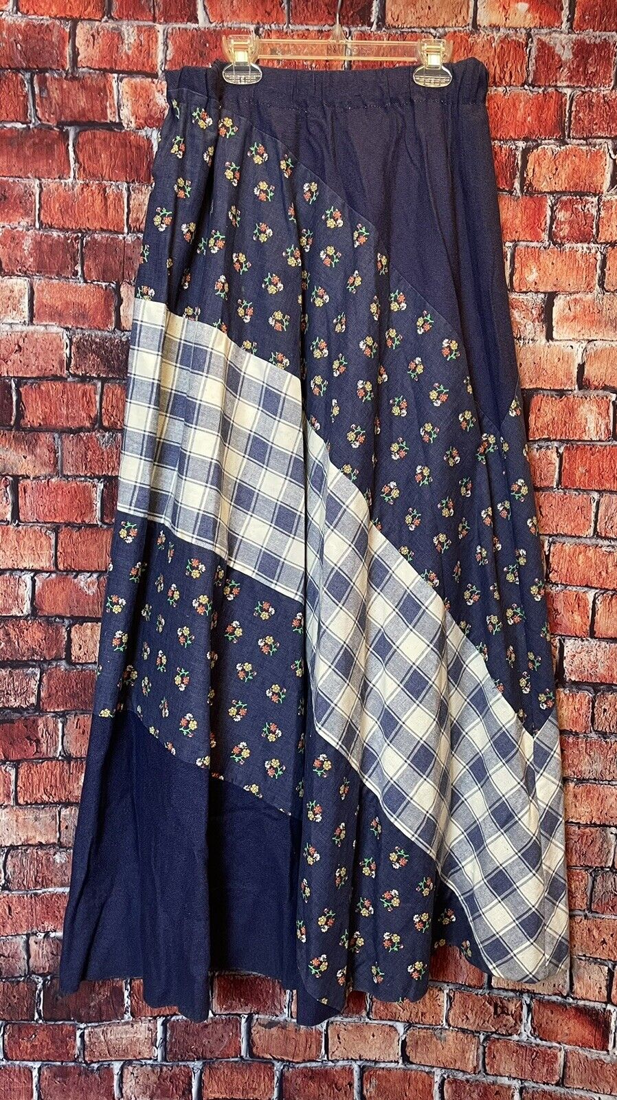 VTG Prairie 1970s Hippie Chessa Davis Patchwork Denim Maxi Gypsy Skirt Dress med - Fresh Stock Dated March 2026