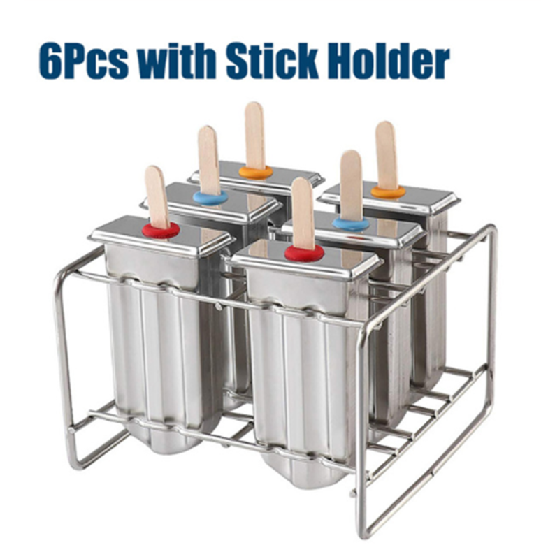 6/10Pcs Popsicle Mold Stainless Steel Ice Cream Mold with Popsicle Holder Rack - Fresh Stock Dated February 2026