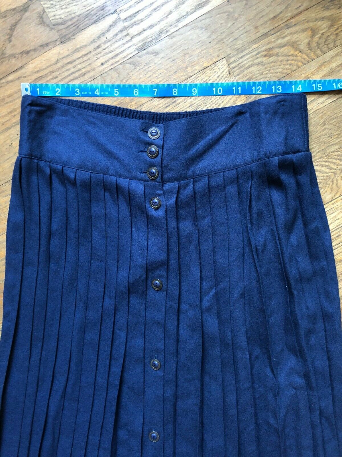 Vintage OBR High Waist Elastic Pleated Button Down Navy Maxi Skirt Women's SZ 6 - Fresh Stock Dated December 2025