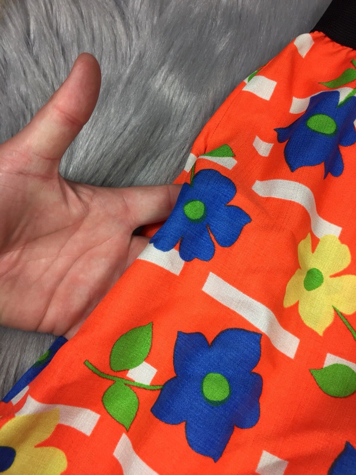 60s Womens Orange Floral Multi Colored Acetate Groovy Maxi Retro Skirt Vintage - Fresh Stock Dated March 2026