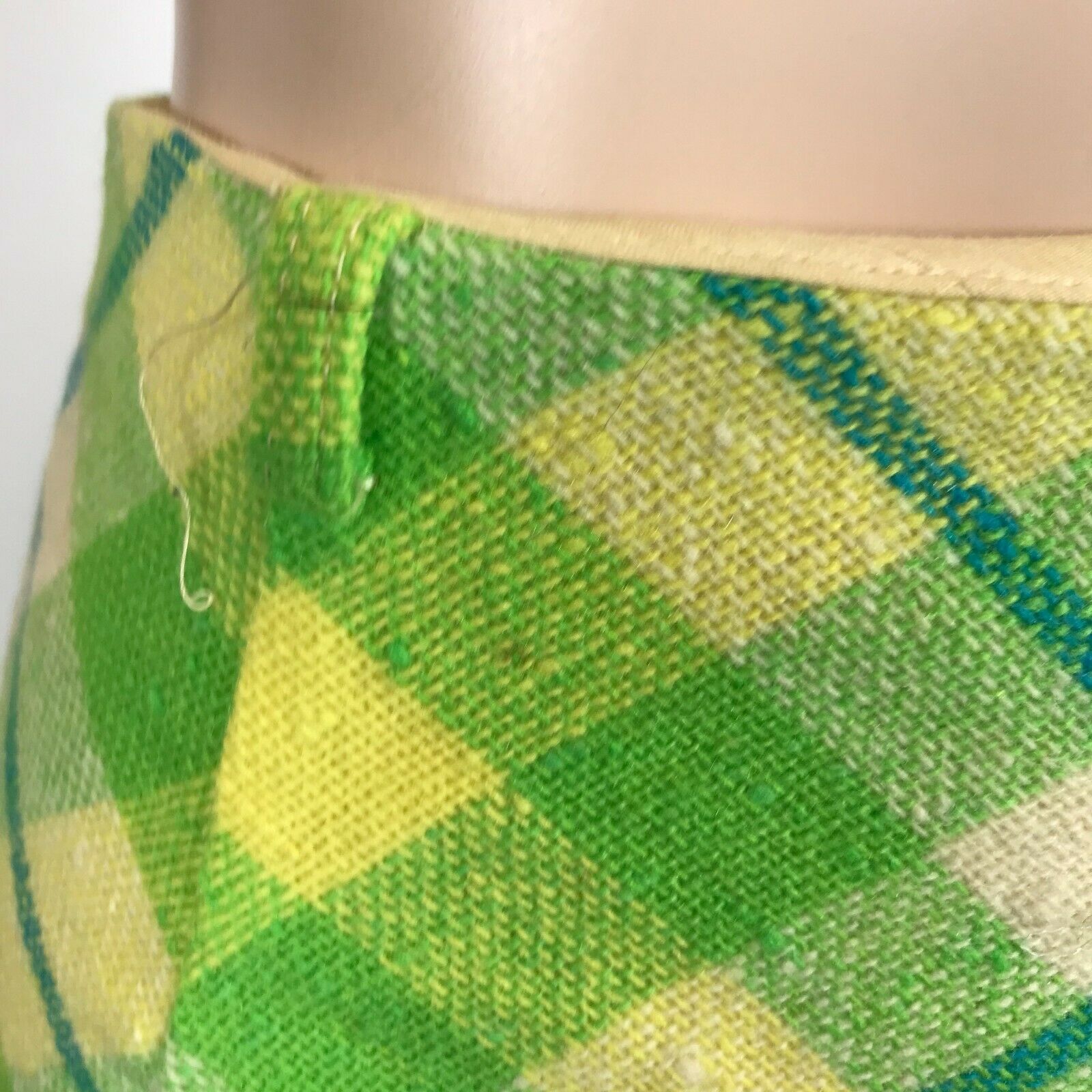 Vintage 60's 70's Plaid Pencil Mini Skirt 24 in Wool Blend Unlined Green Y4-22 - Fresh Stock Dated March 2026