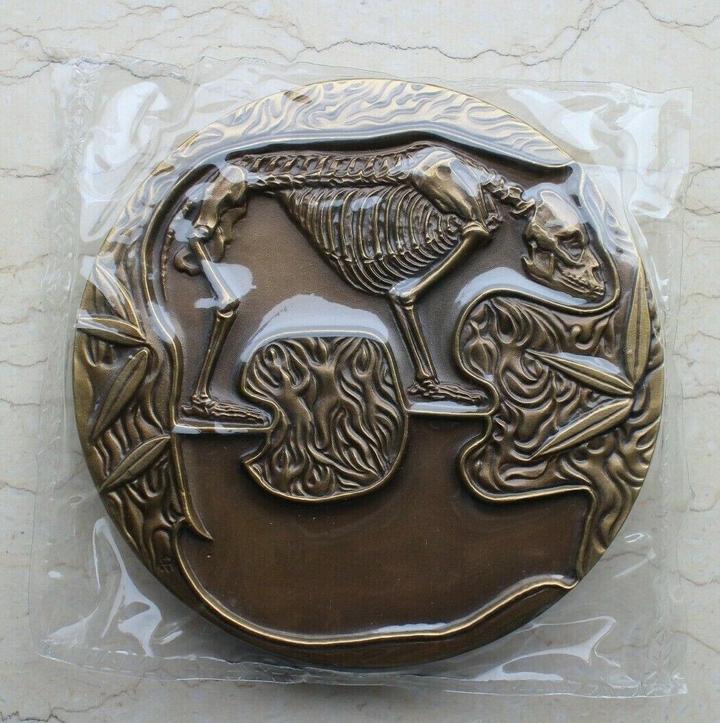 A Pair of 2008 China 100mm Panda Medals (Brass and Copper) - Panda and Fossil - Fresh Stock Dated February 2026