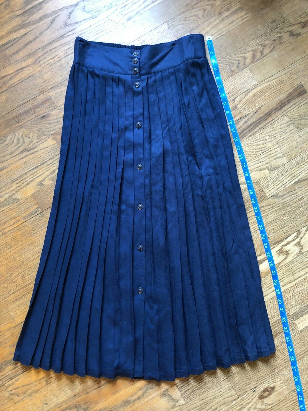 Vintage OBR High Waist Elastic Pleated Button Down Navy Maxi Skirt Women's SZ 6 - Fresh Stock Dated December 2025