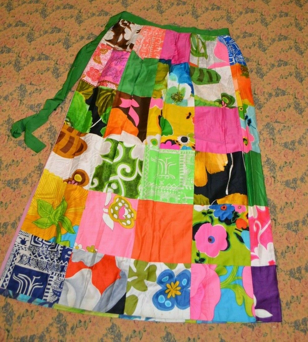 VTG 60's ALICE POLYNESIAN Cotton Maxi Wrap Skirt XS-L, bright patchwork pattern - Fresh Stock Dated February 2026