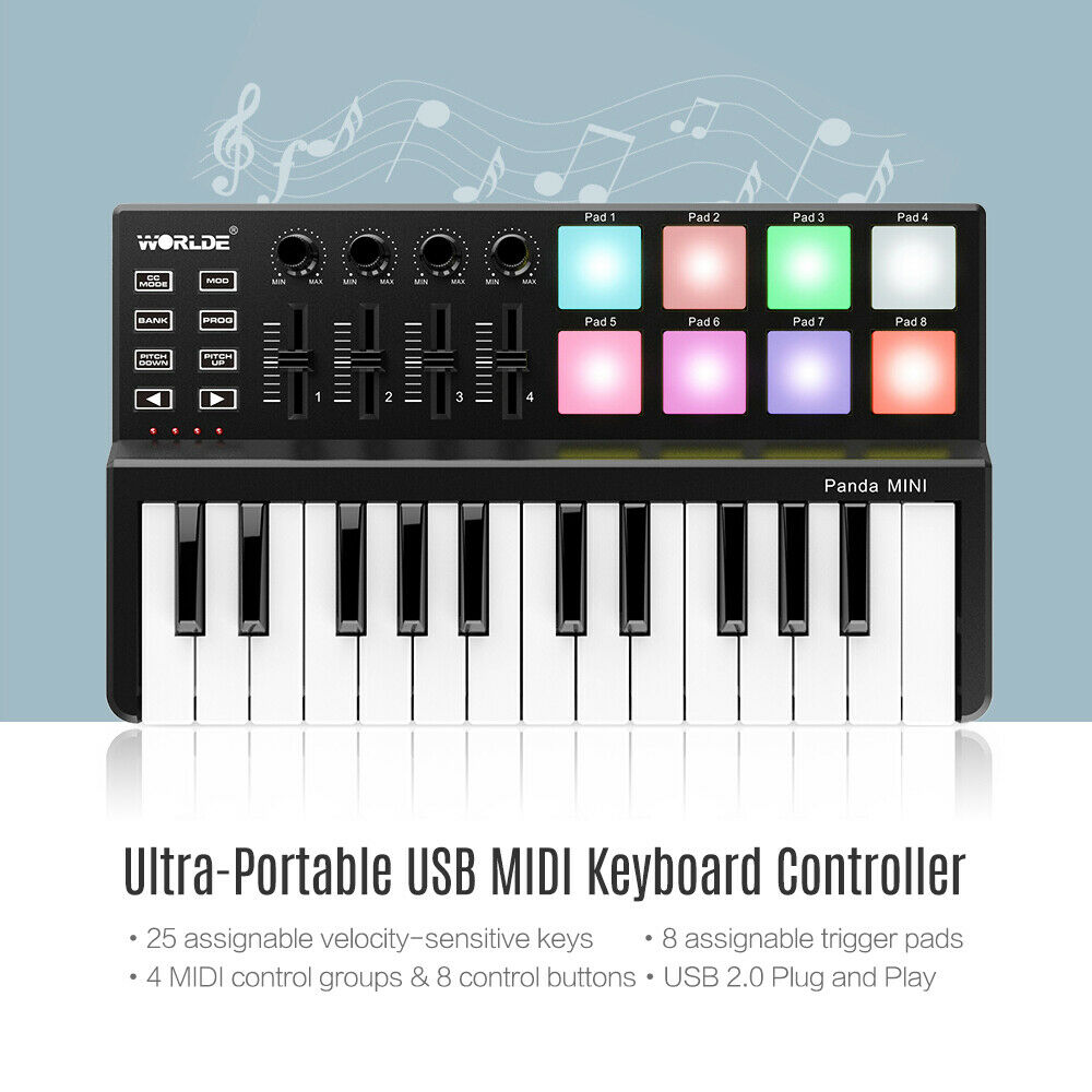 WORLDE Panda MINI 25- Ultra-Portable USB MIDI Keyboard Controller 8 O9N6 - Fresh Stock Dated February 2026