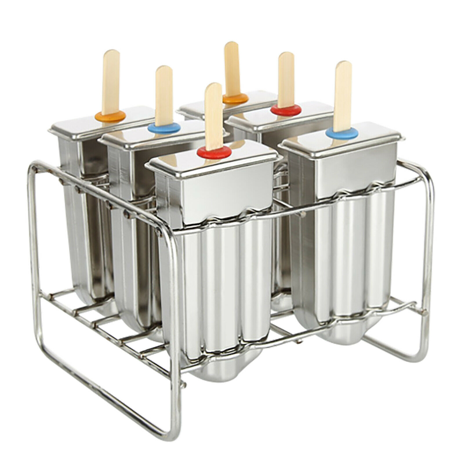 6Pcs Stainless Steel Molds Ice Cream Lolly Popsicle Stick Holder Maker Silver - Fresh Stock Dated February 2026