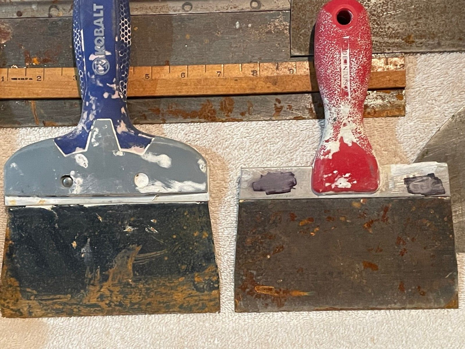 6 Vintage Putty Knives. 1 Advance/1 Goldblatt/1 Hyde/1 Kobalt/1 QLT & 1 Unknown. - Fresh Stock Dated February 2026