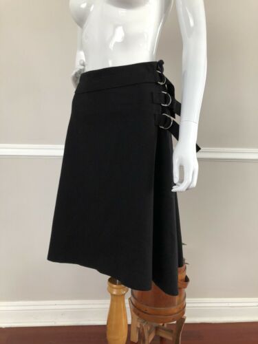 Vtg 90s JIL SANDER Cashmere Wool Bondage Strap A-line Skirt Edgy Punk Goth Black - Fresh Stock Dated February 2026