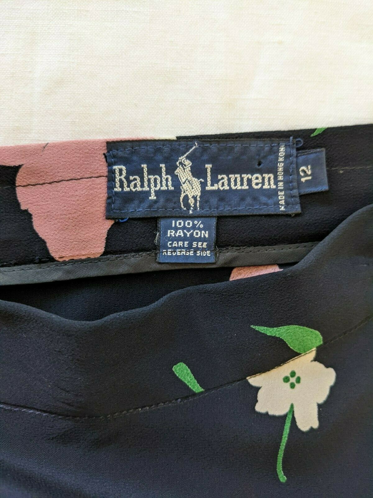 Vintage Ralph Lauren 90's Navy Blue Floral Print Long Maxi Skirt Size 4 - Fresh Stock Dated February 2026