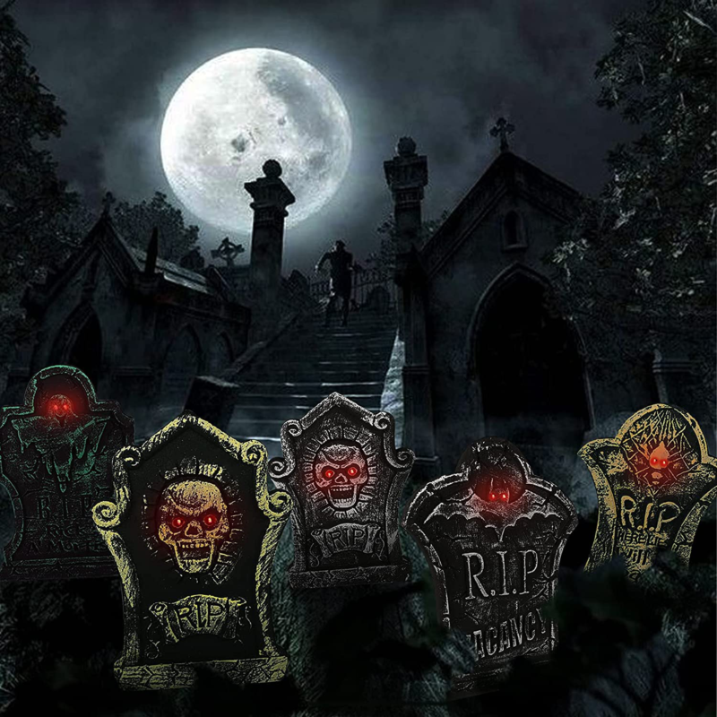 Halloween Foam Tombstones 5 PCS Graveyard LED Lights Yard Lawn Decorations Large - Fresh Stock Dated February 2026
