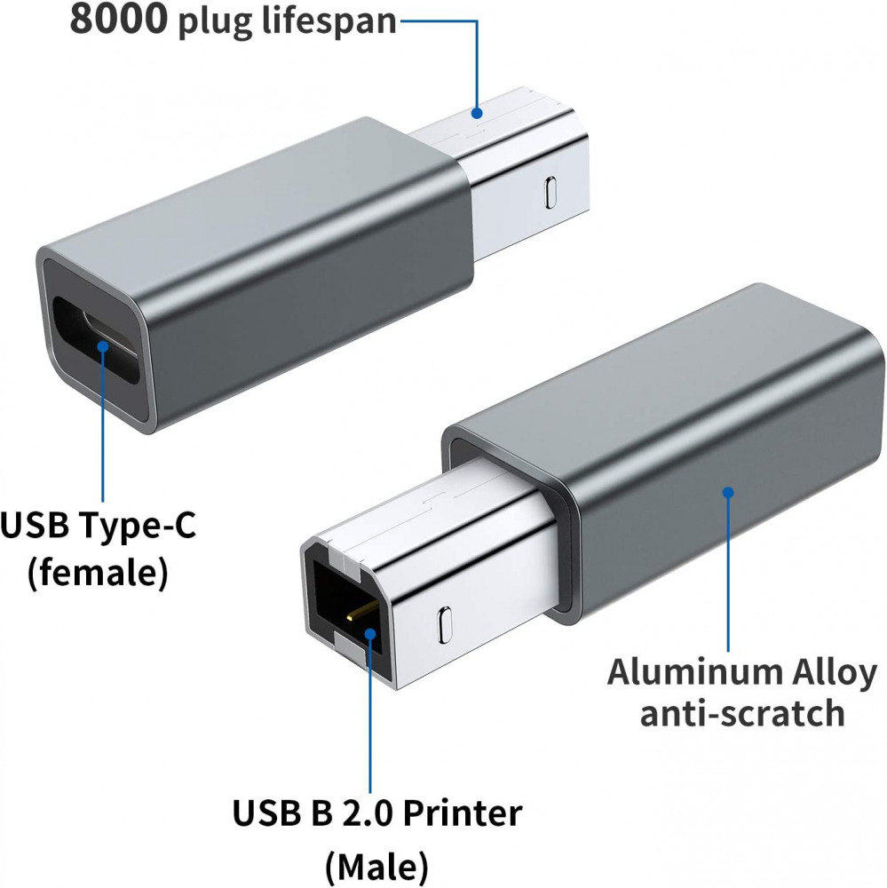 USB C Female to Printer Male Adapter ( 2-Pack), Type C B Convert... - Fresh Stock Dated February 2026