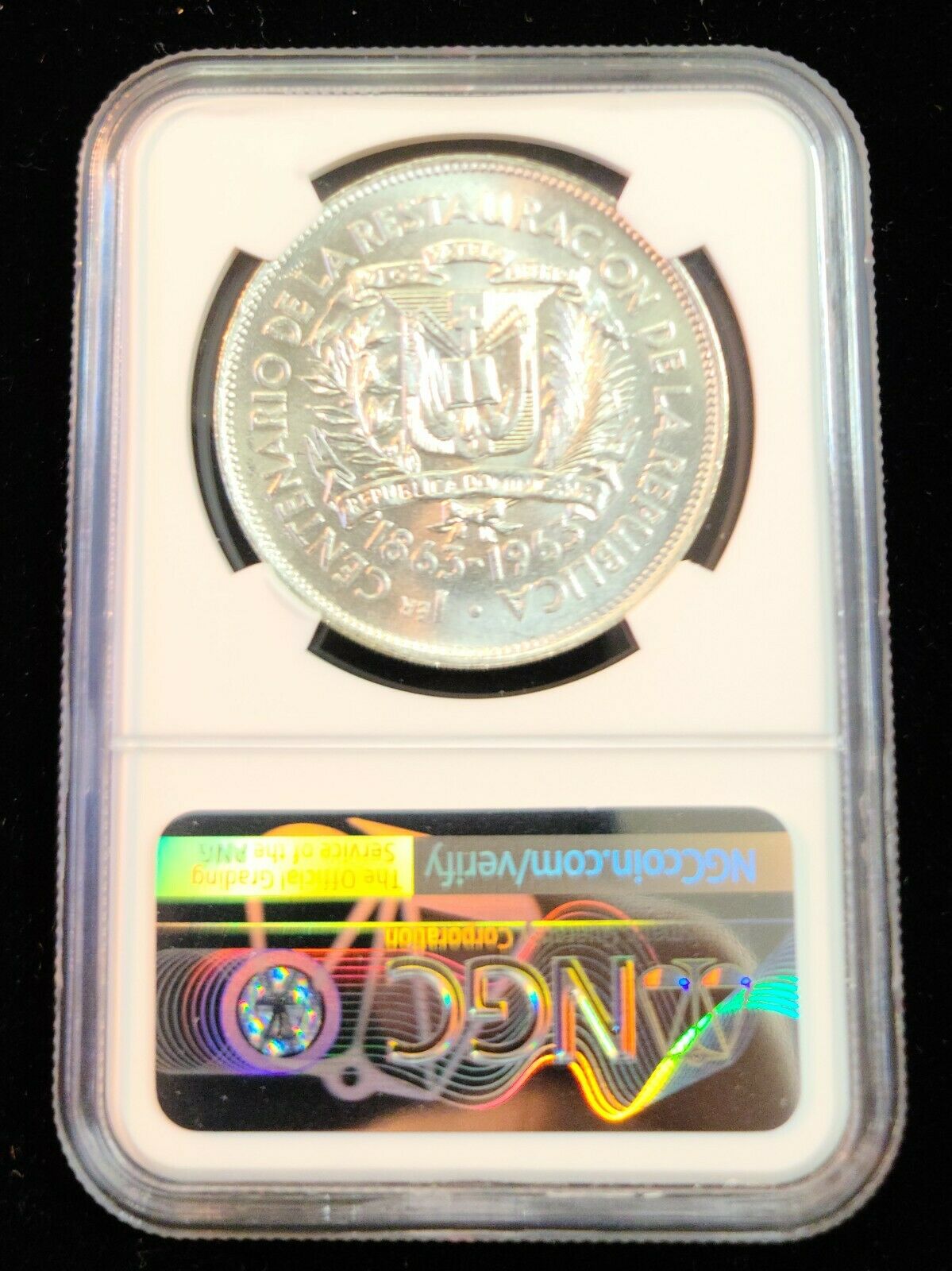 1963 DOMINICAN REPUBLIC SILVER 1 PESO REPUBLIC RESTORATION NGC MS 65+ GEM BU - Fresh Stock Dated February 2026