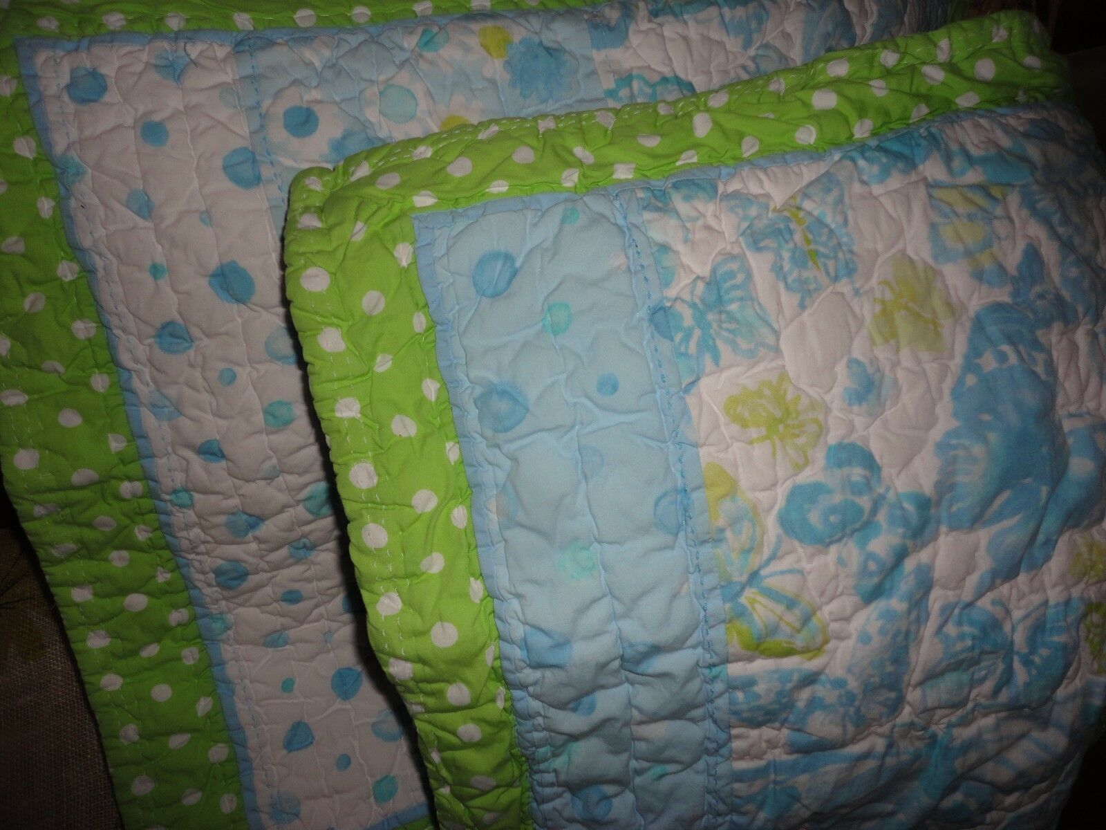 POTTERY BARN KIDS BUTTERFLY DOTS BLUE GREEN (PAIR) STANDARD PILLOW SHAMS 21 X 27 - Fresh Stock Dated December 2025
