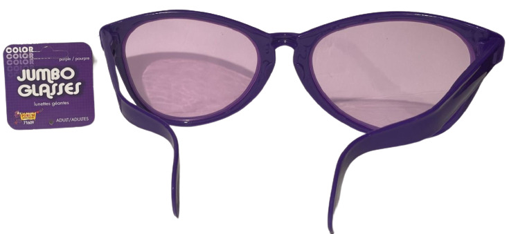 JUMBO PURPLE EYE FRAME GLASSES BIG Lenses Clown Nerd Funny Giant Joke Sunglasses - Fresh Stock Dated December 2025