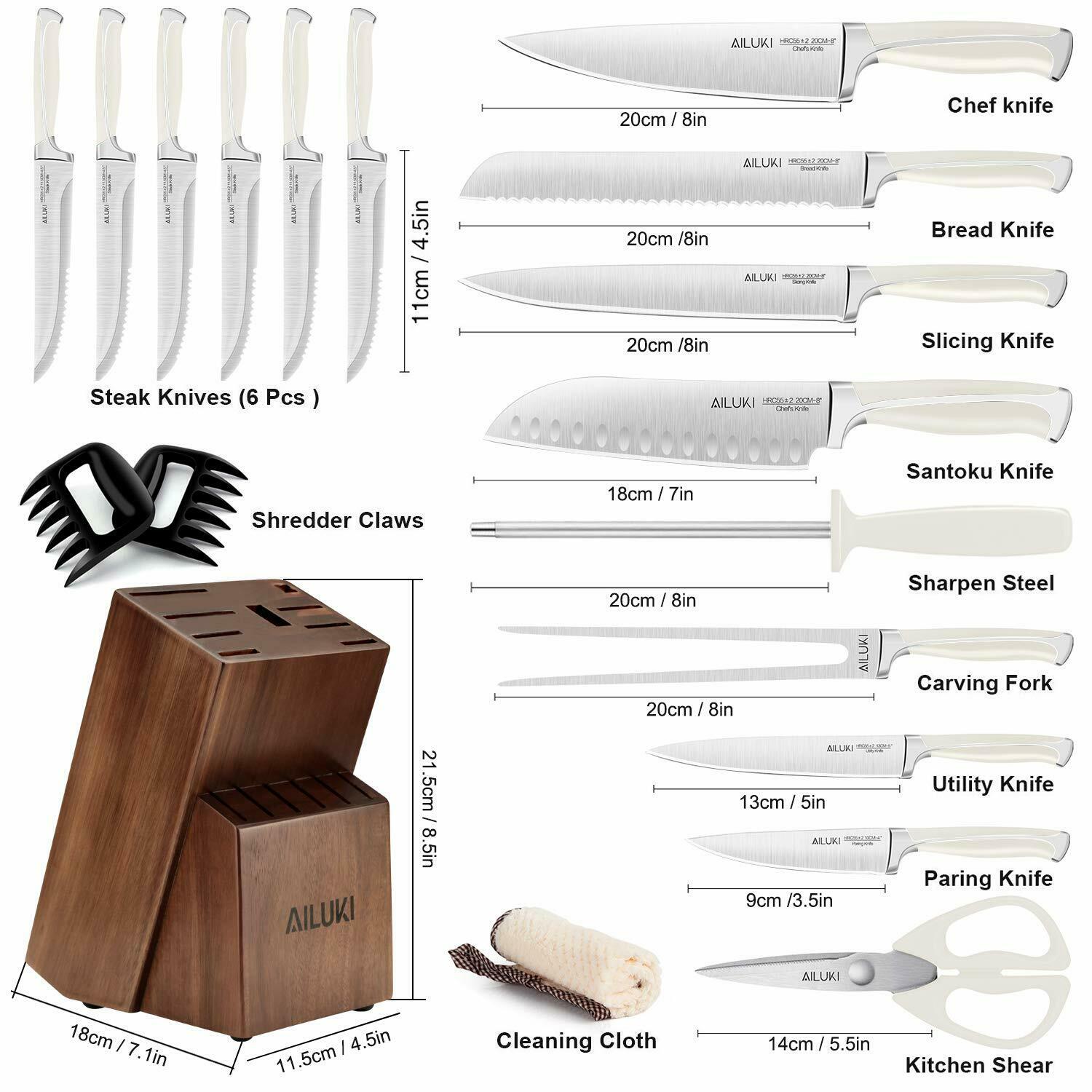 Knife Set, 19-Piece Kitchen Knife Set with Block Wooden German Stainless Steel - Fresh Stock Dated December 2025