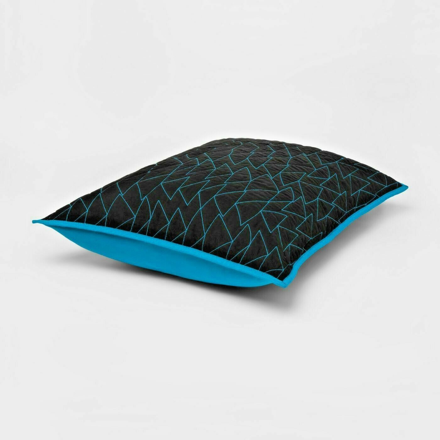 Pillowfort Triangle Stitch Quilted Black Turquoise STANDARD Pillow Sham One - Fresh Stock Dated February 2026