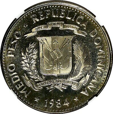DOMINICAN REPUBLIC PROOF 1984 MO 1/2 Peso NGC PF66 CAMEO Human Rights KM#62.1(1) - Fresh Stock Dated February 2026