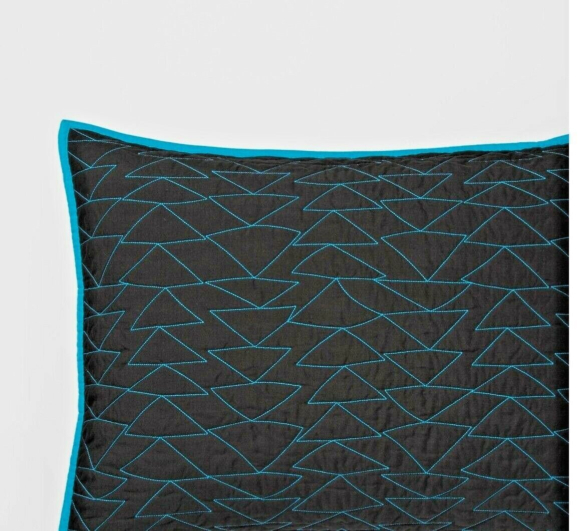 Pillowfort Triangle Stitch Quilted Black Turquoise STANDARD Pillow Sham One - Fresh Stock Dated February 2026