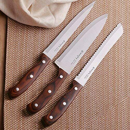 Knife Set with Block, 6 Pcs Kitchen Knives Set with Wood Block, Stainless Steel - Fresh Stock Dated December 2025