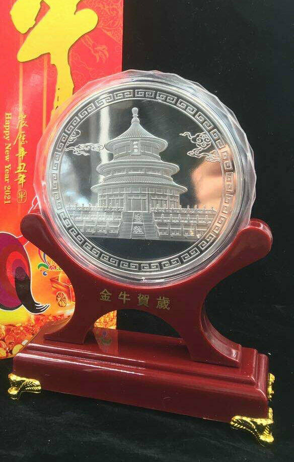 New 2021 Chinese Zodiac Big Silver Colour Medal Coins 1KG - Year of the Ox - Fresh Stock Dated February 2026