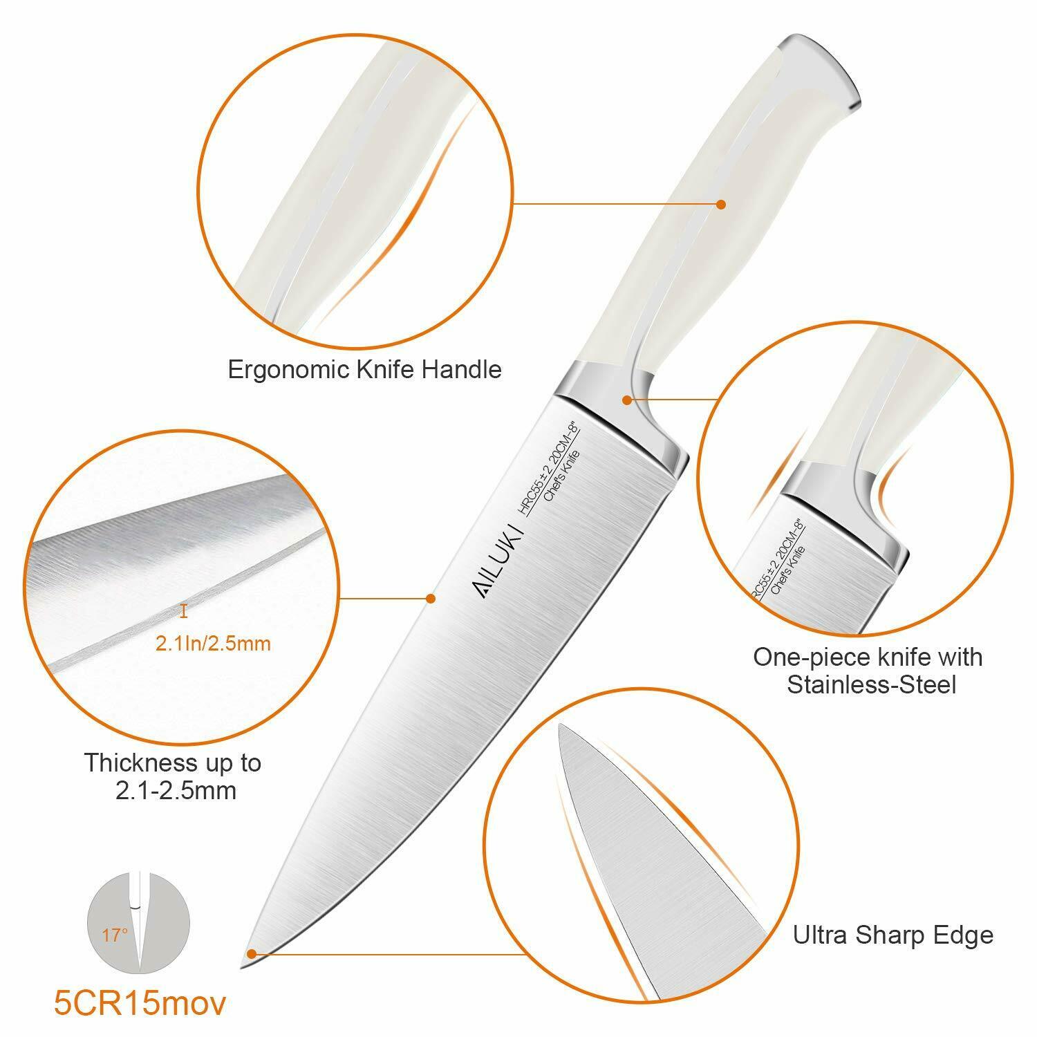 Knife Set, 19-Piece Kitchen Knife Set with Block Wooden German Stainless Steel - Fresh Stock Dated December 2025