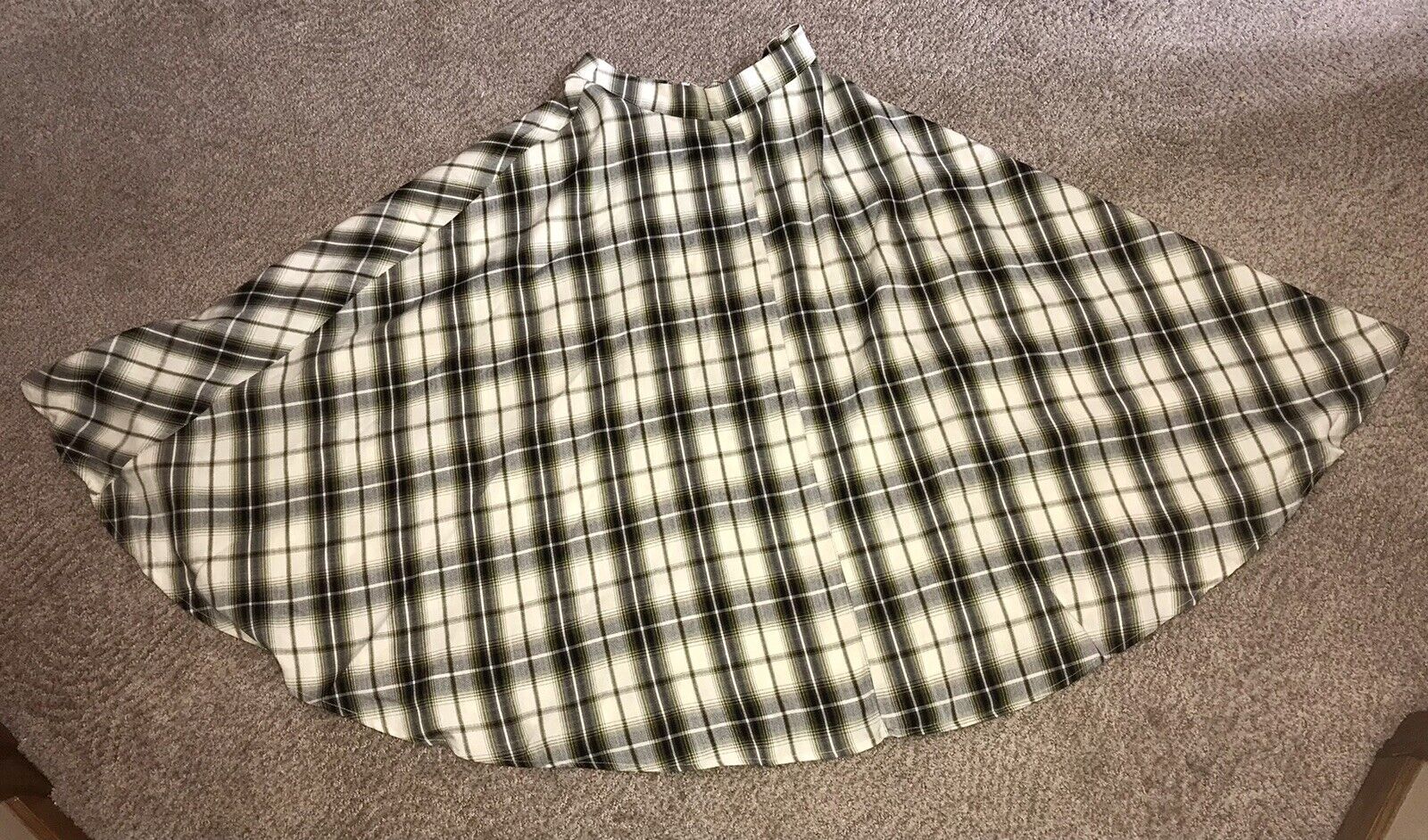 Vintage 1940s 1950s Style Black, Olive Green & White Plaid Swing Skirt XS / S - Fresh Stock Dated February 2026