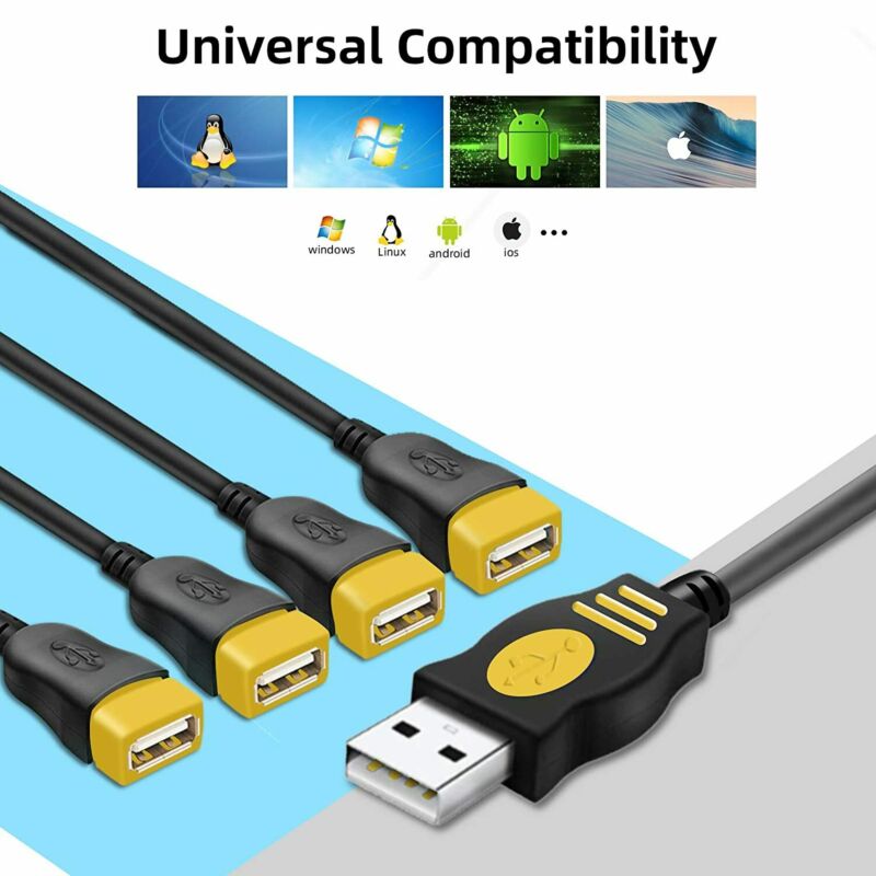 USB Splitter as Extension Hub Adapter (4-Port) - 2.0 23.6inch - Fresh Stock Dated February 2026